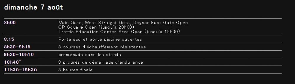 horaires 8H Suzuka