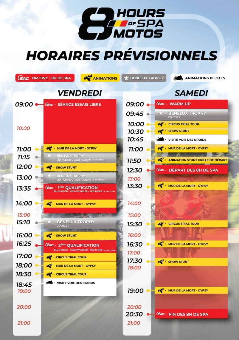 Programme des 8H Spa-Francorchamps Motos
