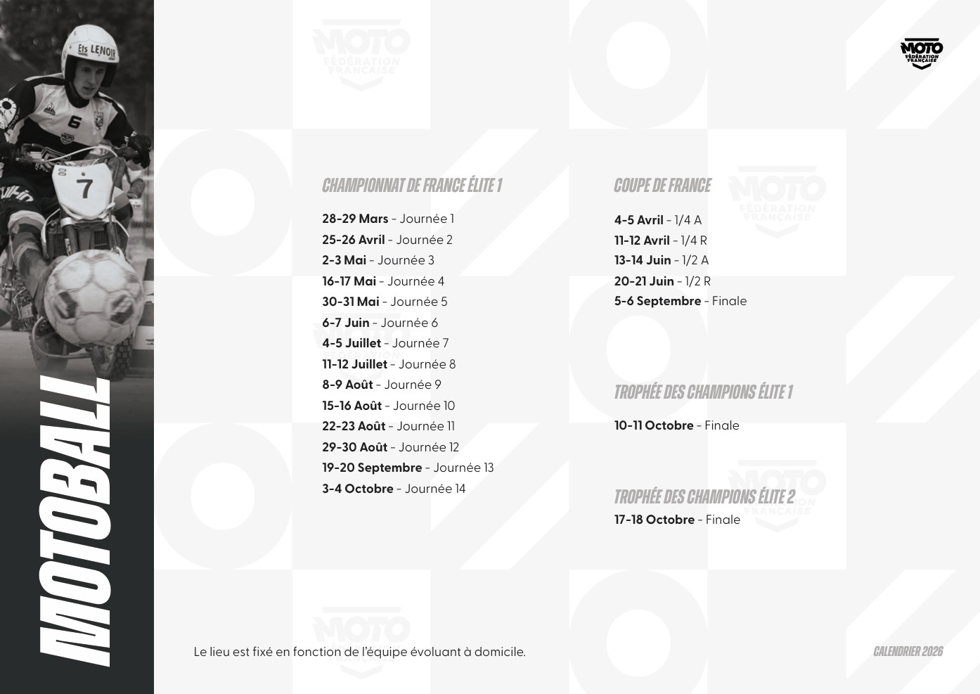 Calendrier FFM 2026 Filière MotoBall