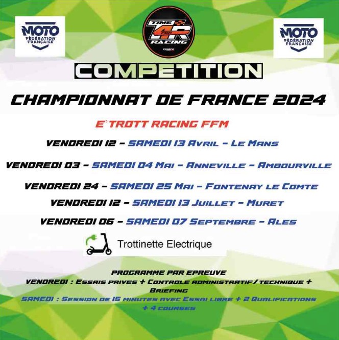 Calendrier championnat de France de Trottinette Electrique
