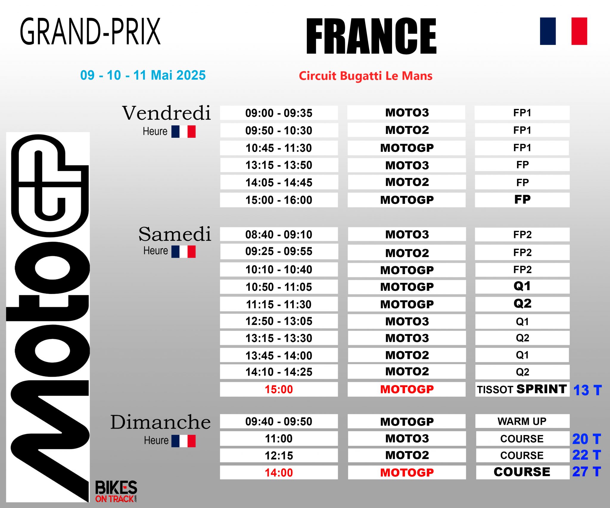 Horaires Grand-Prix de France MotoGP
